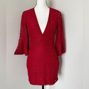 Forever 21 Deep Red Lace Dress with Bell Sleeves